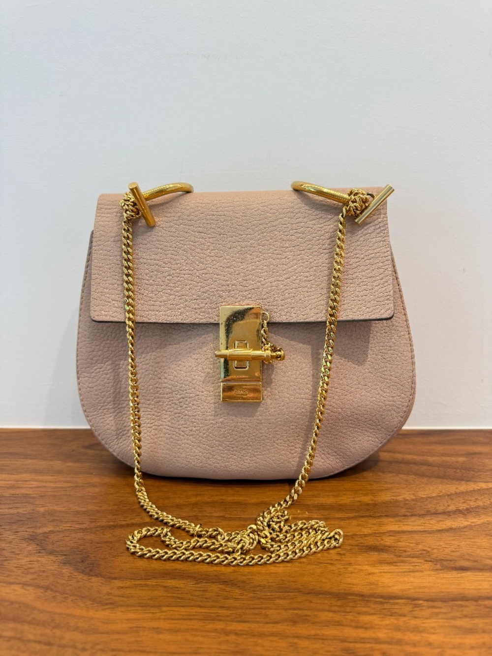 Chloe Grained Lambskin Drew Shoulder Bag Cement Pink Pre-Owned